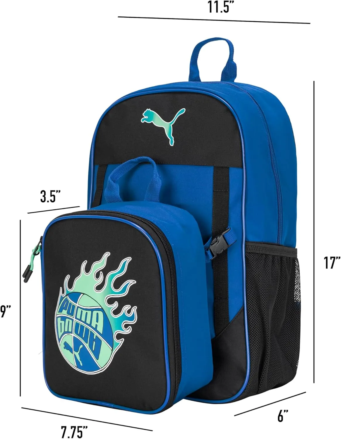 PUMA Unisex Kid's Colony Lunch Kit & Backpack Combo, Vivid Blue/Black/Aquatic, Medium