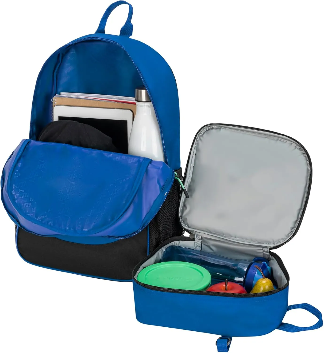 PUMA Unisex Kid's Colony Lunch Kit & Backpack Combo, Vivid Blue/Black/Aquatic, Medium