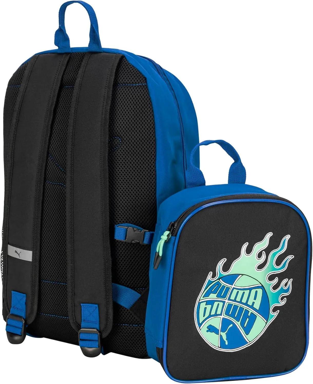 PUMA Unisex Kid's Colony Lunch Kit & Backpack Combo, Vivid Blue/Black/Aquatic, Medium