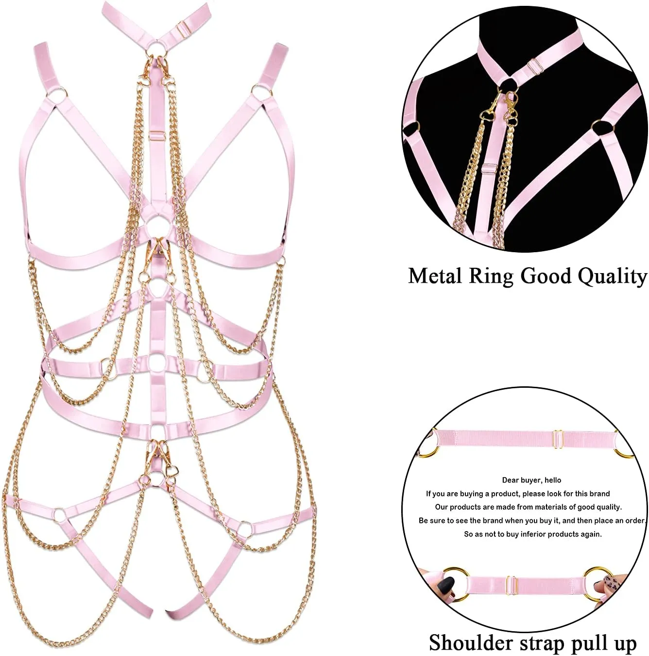 Punk Body Chain Harness Bra and Leg Garter Belt Lingerie Set Women Full Strappy Hollow Out Cage Bralette