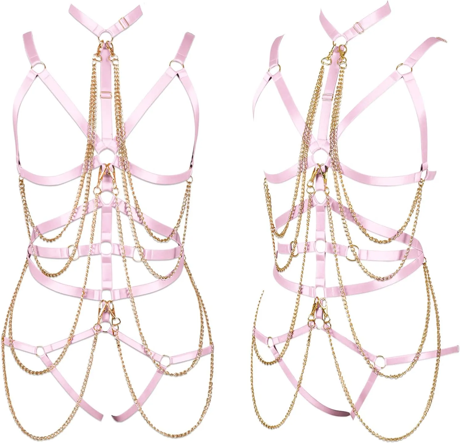 Punk Body Chain Harness Bra and Leg Garter Belt Lingerie Set Women Full Strappy Hollow Out Cage Bralette