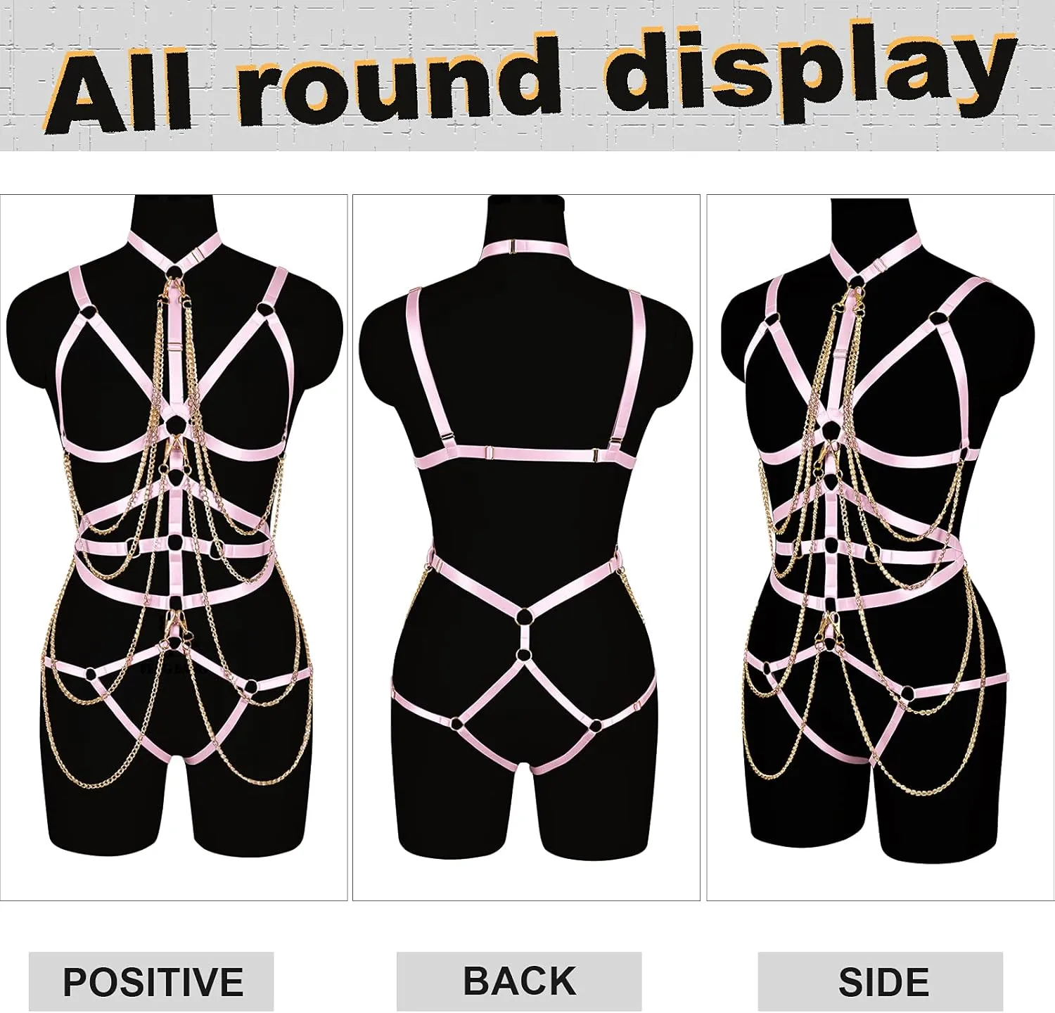 Punk Body Chain Harness Bra and Leg Garter Belt Lingerie Set Women Full Strappy Hollow Out Cage Bralette