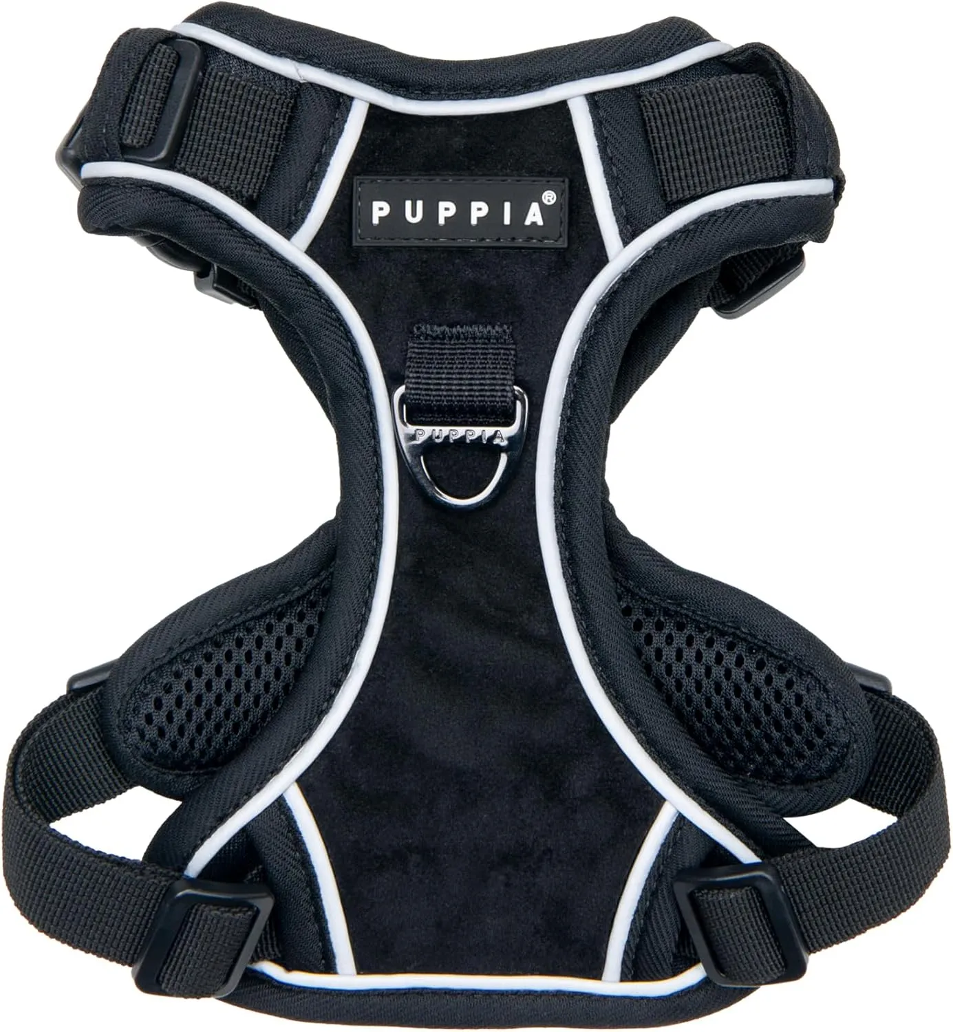 Puppia Terry Dog Harness H Suede Warm Winter Adjustable Chest and Neck Belt for Small and Medium Dog, Black, Medium