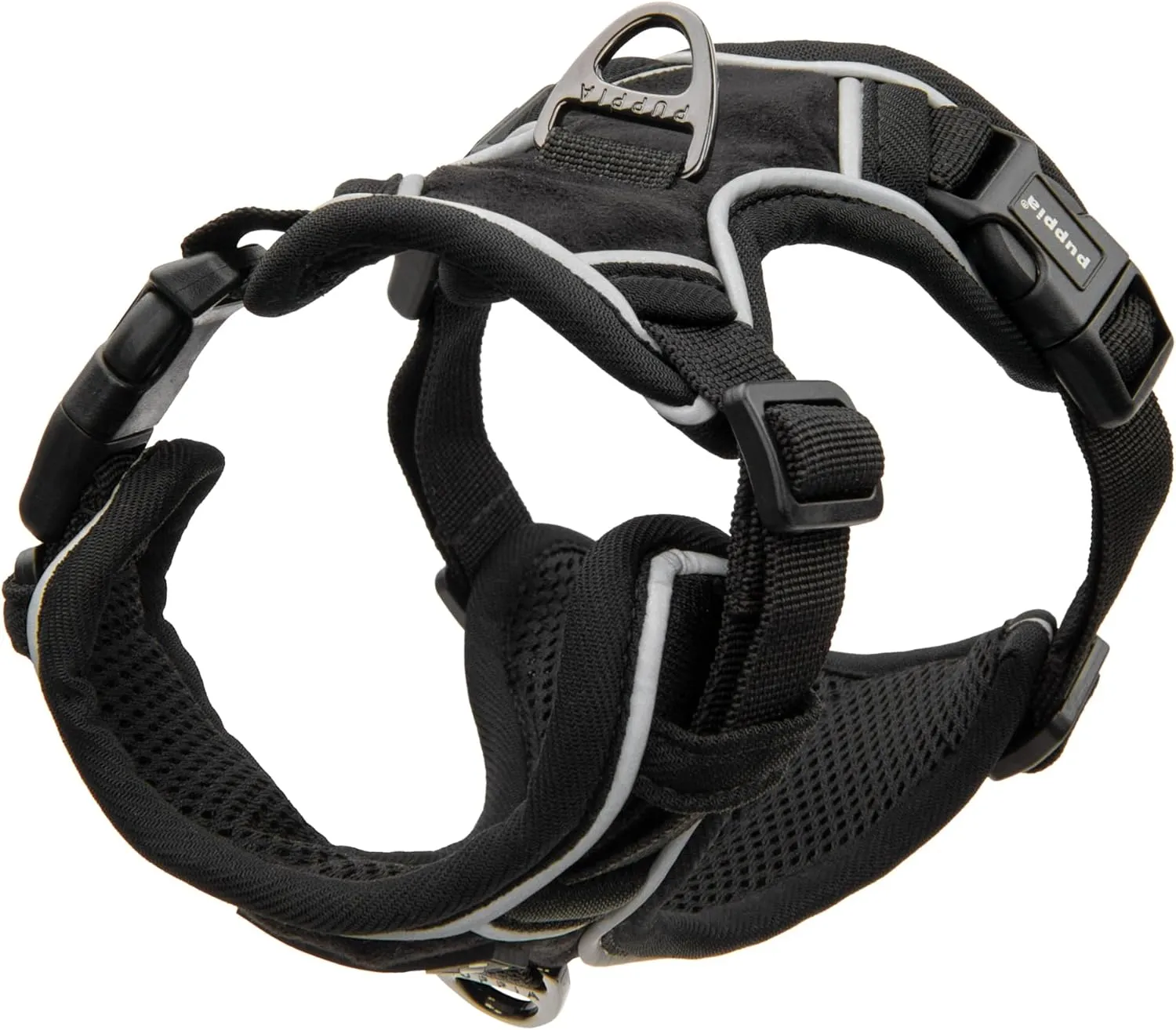 Puppia Terry Dog Harness H Suede Warm Winter Adjustable Chest and Neck Belt for Small and Medium Dog, Black, Medium