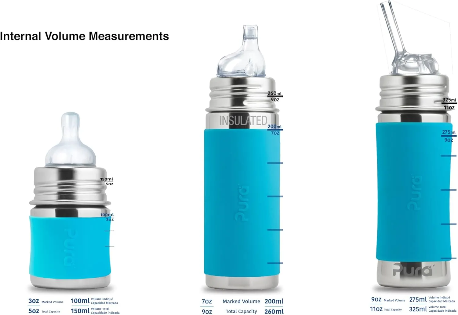 Pura Kiki 11oz/325ml Stainless Steel Straw Bottle w/Sleeve, 100% Plastic-Free, MadeSafe Certified, 100% Medical-Grade Silicone Straw for Kids, Toddlers, Preschoolers, Babies & Infant - New Unicorn