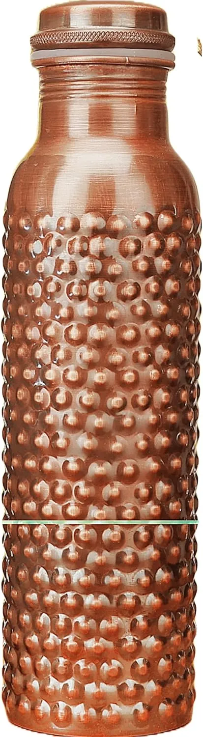 Pure Copper Water Bottle with Jute Carry Bag 34 Oz Copper Bottle for Drinking More Water Ayurvedic Copper Vessels for Gym, Yoga - 1000 ml (Antique Hammered Bottle)