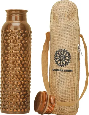 Pure Copper Water Bottle with Jute Carry Bag 34 Oz Copper Bottle for Drinking More Water Ayurvedic Copper Vessels for Gym, Yoga - 1000 ml (Antique Hammered Bottle)