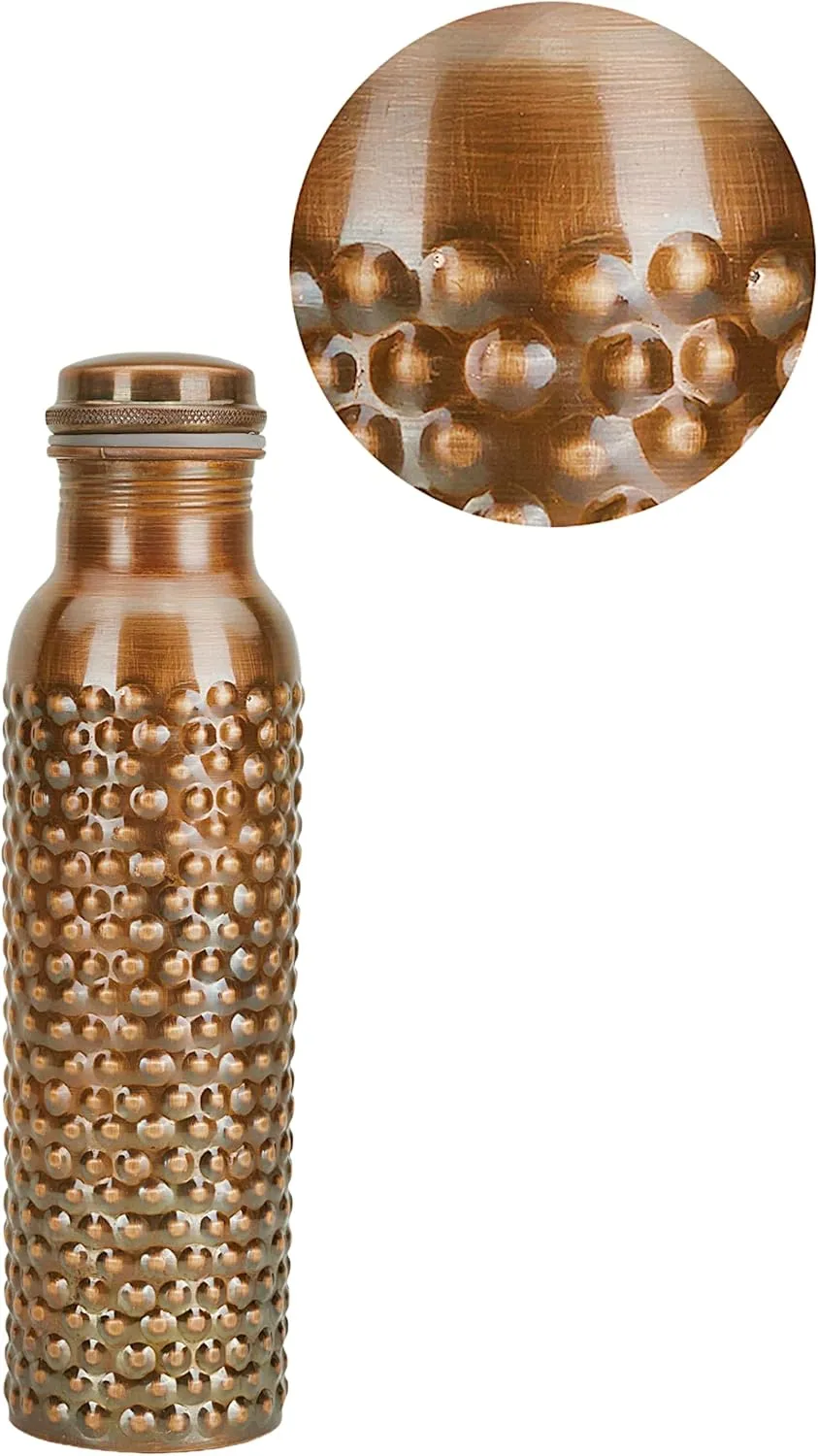 Pure Copper Water Bottle with Jute Carry Bag 34 Oz Copper Bottle for Drinking More Water Ayurvedic Copper Vessels for Gym, Yoga - 1000 ml (Antique Hammered Bottle)