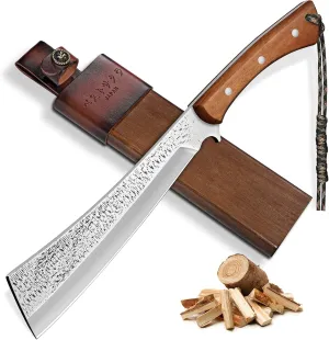 Purple Dragon Heavy Duty Machete for Cutting Trees & Yard Work - Camping/Survival Fixed Blade Machete Knife with Solid Wood Sheath - Bushcraft & Brush Clearing - 15 Inch