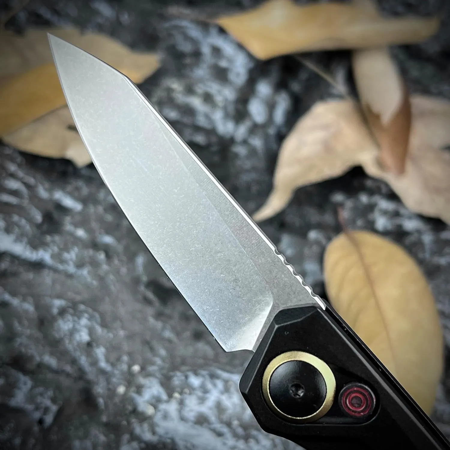 Push Button lock knife, Folding Pocket Knife For Men, Stonewashed Reverse Tanto Blade, Aluminum Handles With Reversible Deep Carry Pocket Clip for Everyday Carry Outdoor Camping EDC Tool (Black)