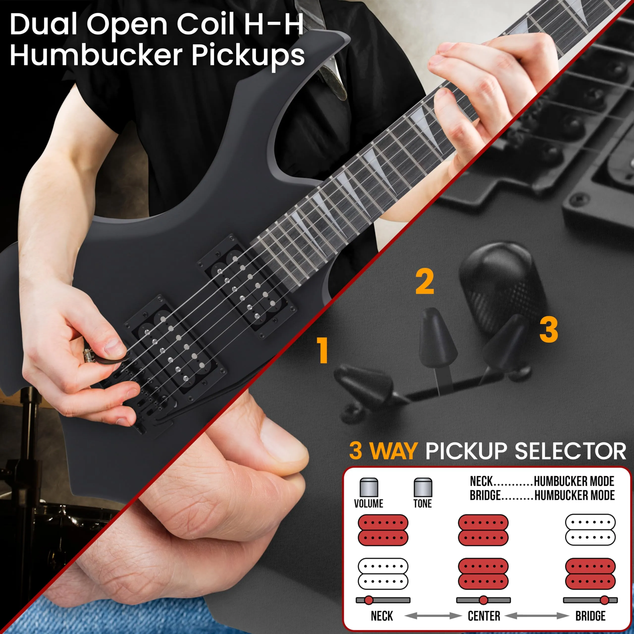 Pyle Heavy Metal EG Fire Electric Guitar Axe w/ Amplifier Kit, Full Size Instrument w/ Practice Amp &amp; Accessories, Black Matte