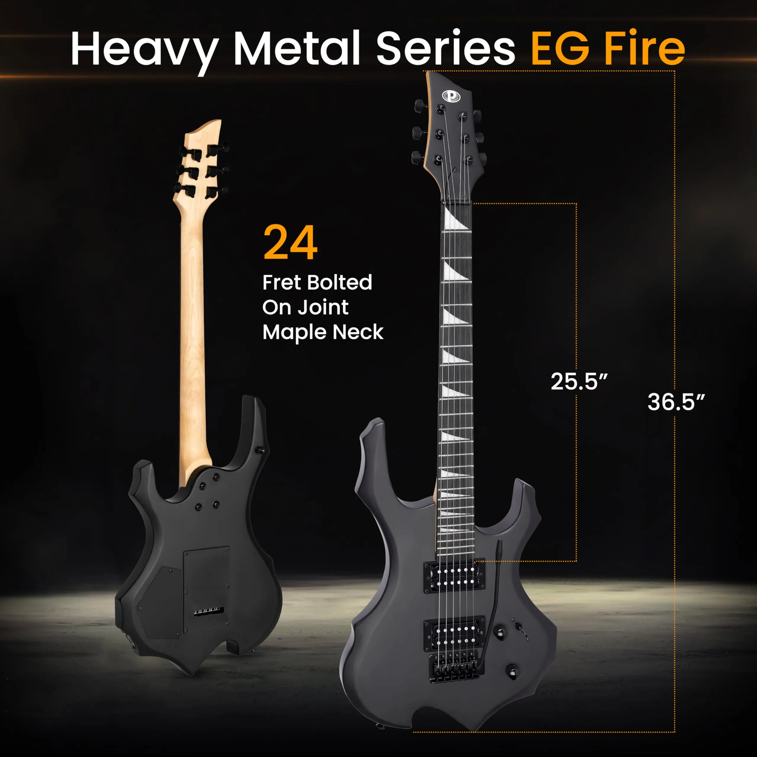 Pyle Heavy Metal EG Fire Electric Guitar Axe w/ Amplifier Kit, Full Size Instrument w/ Practice Amp &amp; Accessories, Black Matte