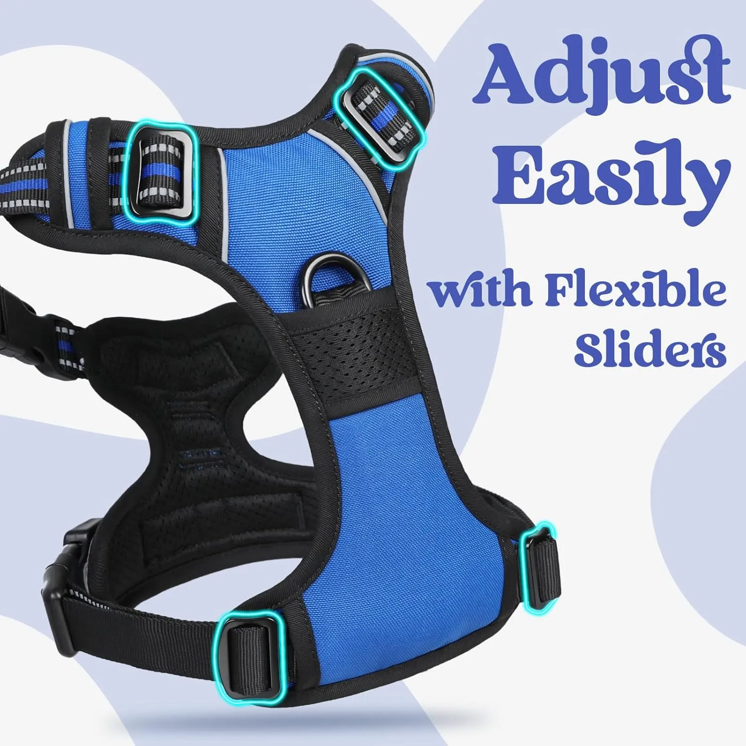rabbitgoo Dog Harness Medium Sized, No Pull Pet Harness with 3 Buckles, Adjustable Soft Padded Pooch Vest with Instant Control Handle, Easy Walking Reflective Pet Vest for Medium Dogs, Blue, M