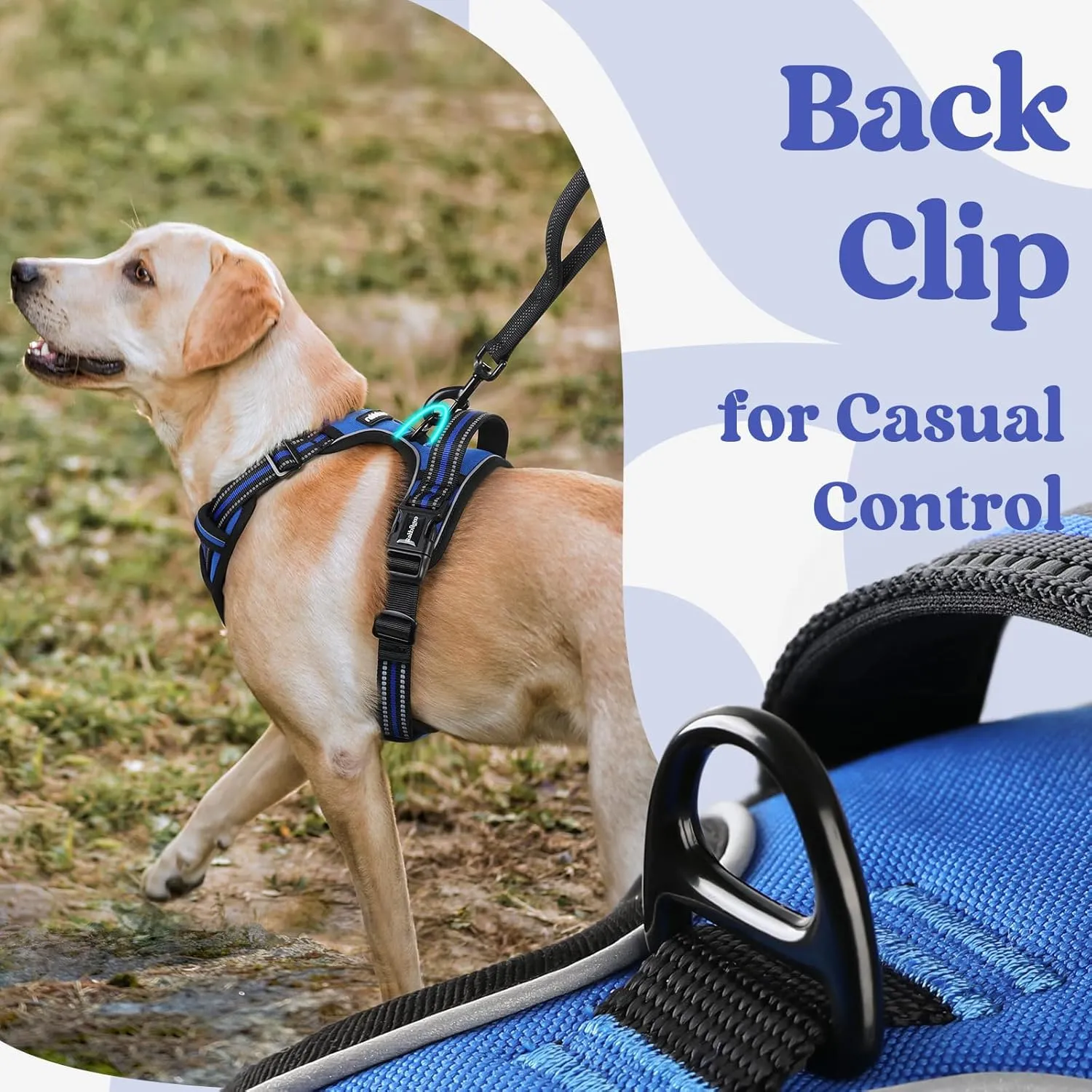 rabbitgoo Dog Harness Medium Sized, No Pull Pet Harness with 3 Buckles, Adjustable Soft Padded Pooch Vest with Instant Control Handle, Easy Walking Reflective Pet Vest for Medium Dogs, Blue, M
