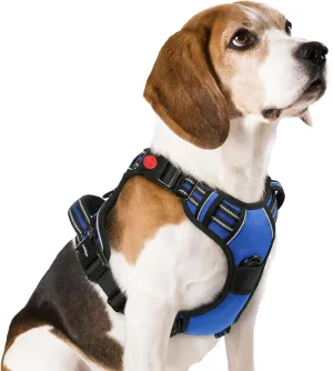 rabbitgoo Dog Harness Medium Sized, No Pull Pet Harness with 3 Buckles, Adjustable Soft Padded Pooch Vest with Instant Control Handle, Easy Walking Reflective Pet Vest for Medium Dogs, Blue, M