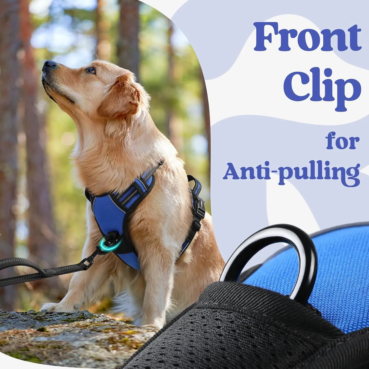 rabbitgoo Dog Harness Medium Sized, No Pull Pet Harness with 3 Buckles, Adjustable Soft Padded Pooch Vest with Instant Control Handle, Easy Walking Reflective Pet Vest for Medium Dogs, Blue, M