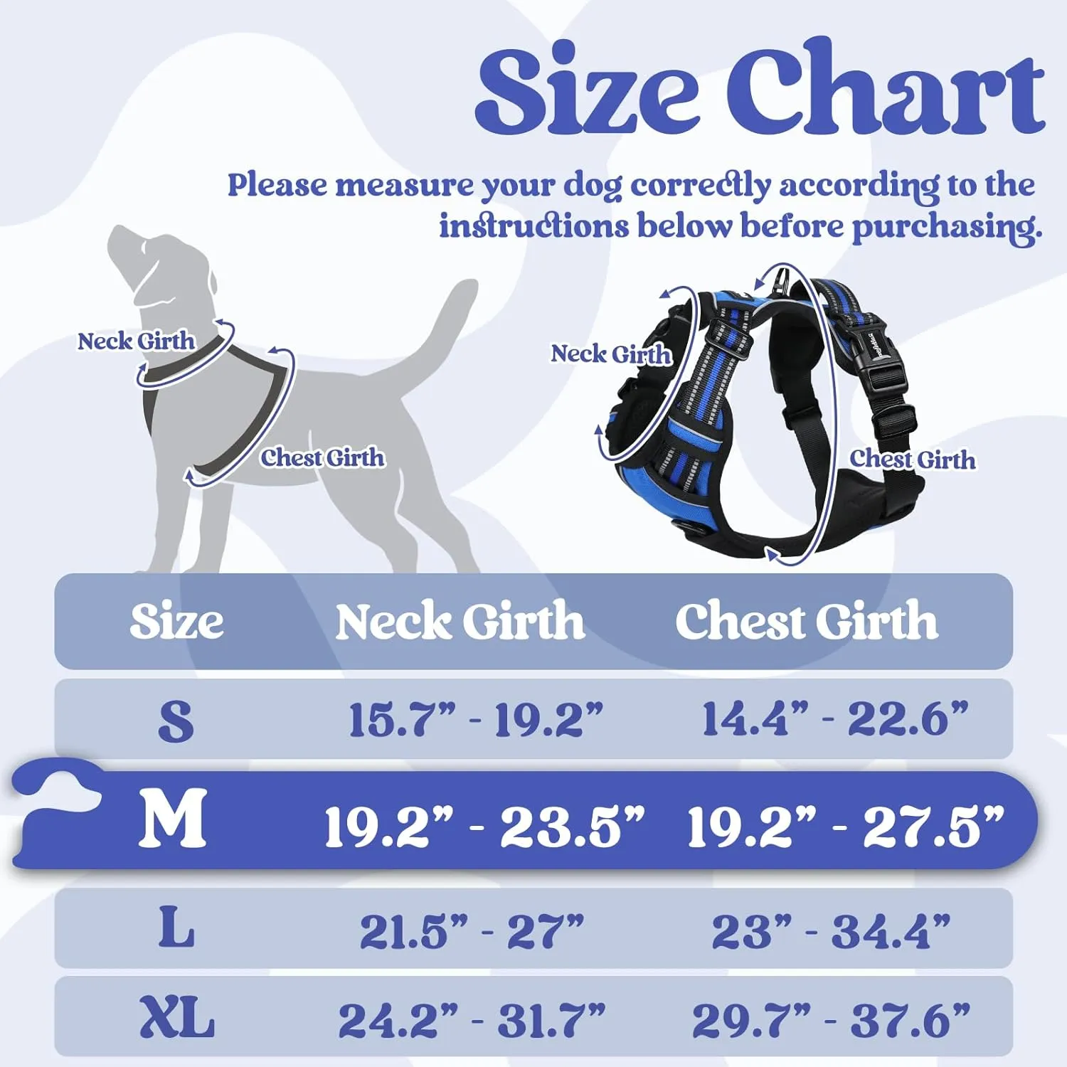 rabbitgoo Dog Harness Medium Sized, No Pull Pet Harness with 3 Buckles, Adjustable Soft Padded Pooch Vest with Instant Control Handle, Easy Walking Reflective Pet Vest for Medium Dogs, Blue, M
