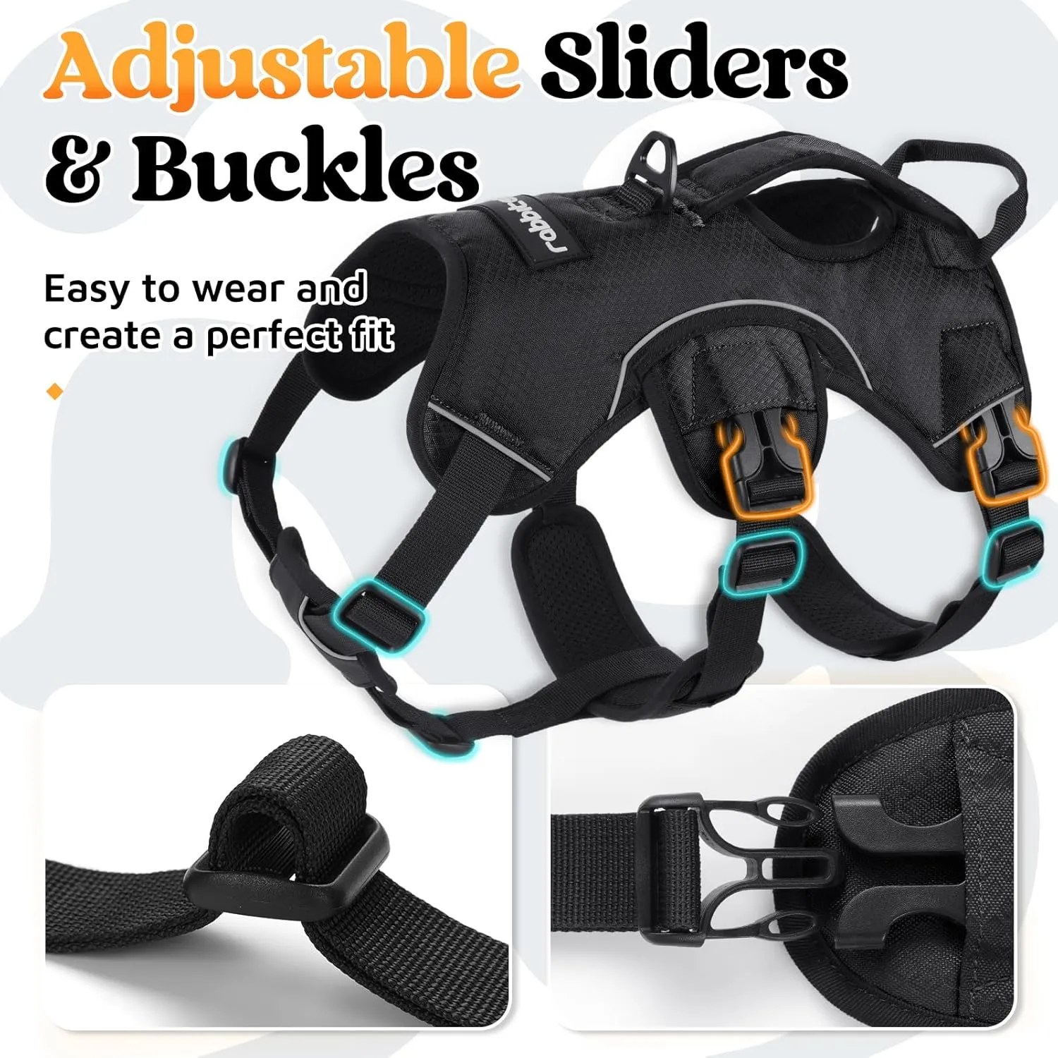 rabbitgoo Escape Proof Dog Harness, Soft Padded Full Body Pet Harness, Reflective Adjustable No Pull Vest with Lift Handle and Leash Clip for Large Dogs Walking Hiking Training, L, Black