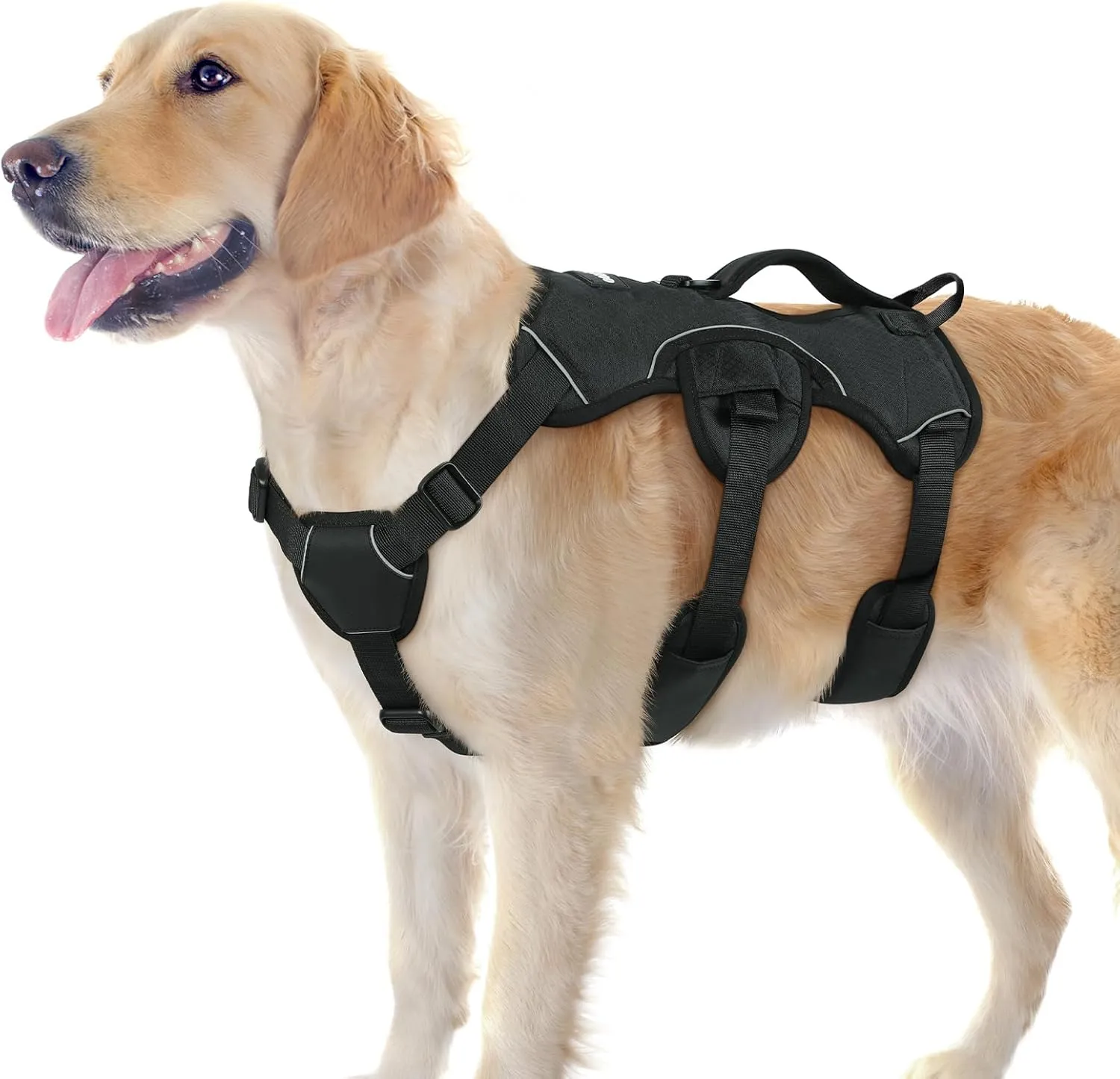 rabbitgoo Escape Proof Dog Harness, Soft Padded Full Body Pet Harness, Reflective Adjustable No Pull Vest with Lift Handle and Leash Clip for Large Dogs Walking Hiking Training, L, Black