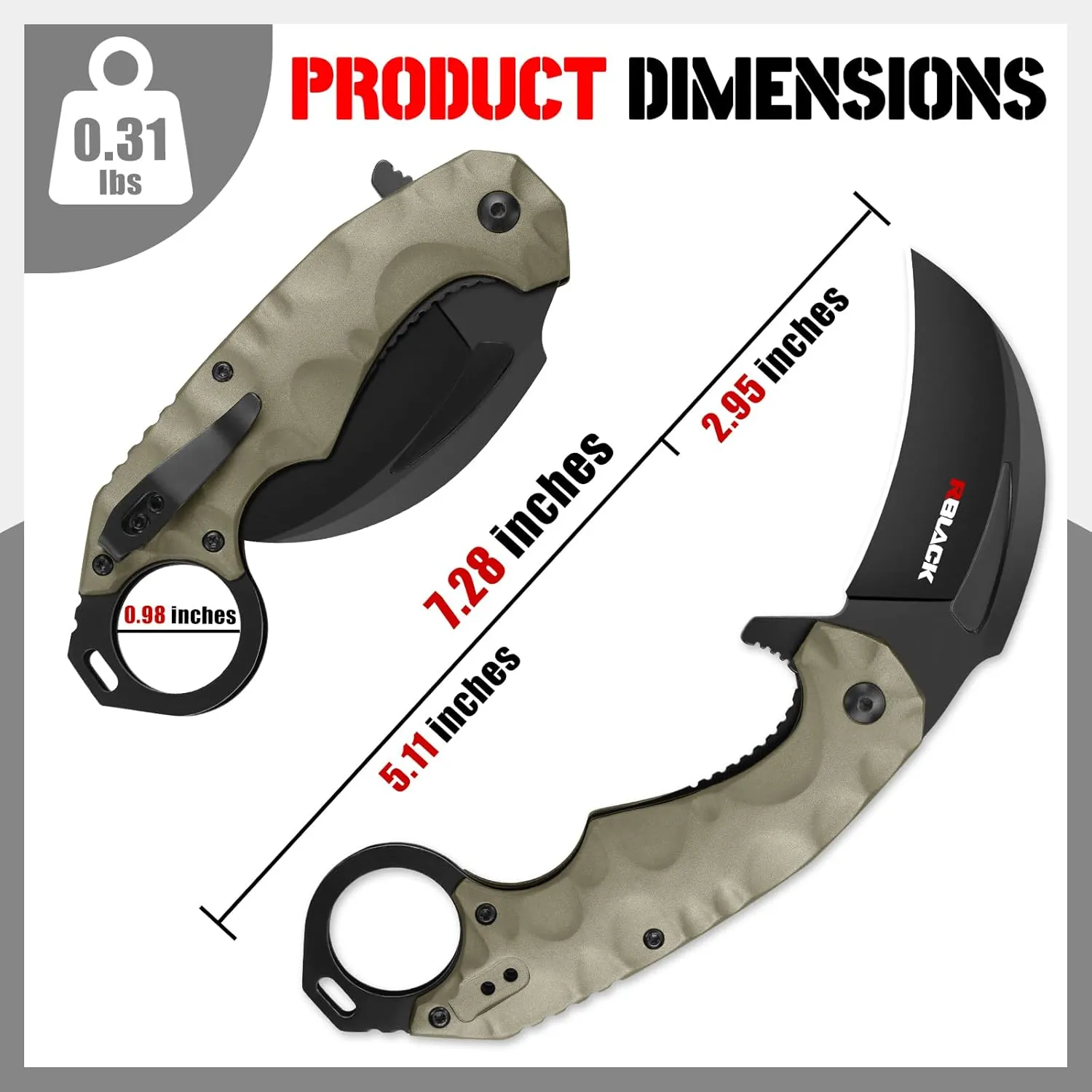 RBLACK Karambit Folding Pocket Knife for Men, Aluminum Handle with Pocket Clip, Knives for Tactical Hunting Camping EDC Outdoor Tool