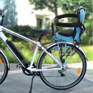 Rear Child Bike Seat Attachment with Backrest Kids Back Bike Seat Safety Carrier for Mountain Bike,Electric Bikes,Bicycles-u-Shaped Guardrail,Footrest,Seat Cushion,Safety Belt,14.2 * 20.5in