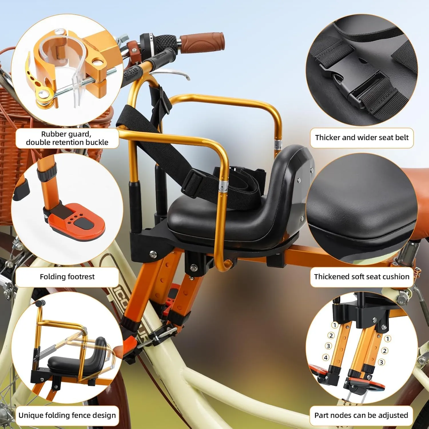 Rear Child Bike Seat, Rear Mounted Kid Bike Seat Semi-Wraparound with Armrests, Harness and Pedals, Toddler Bike Seat for Adult Bikes for Child Ages 6 Months to 6 Years