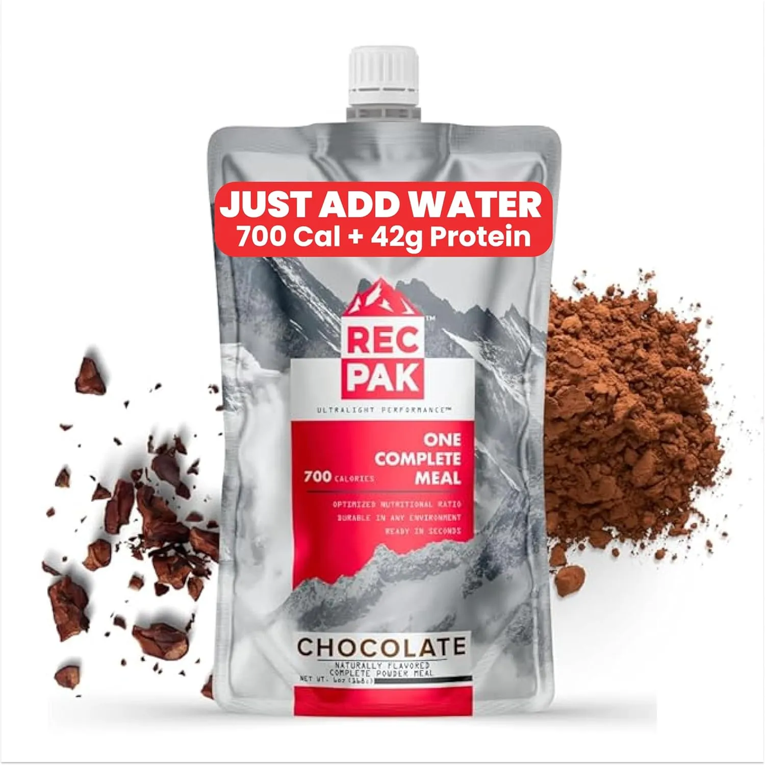 RecPak Performance Ultralight Instant Meals For Your Next Adventure | 700 Cal 42g Protein I Chocolate (3-Pack)