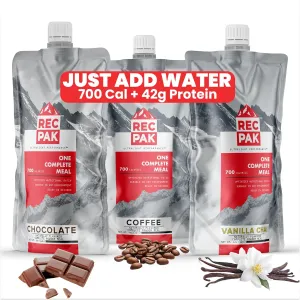 RecPak Performance Ultralight Instant Meals For Your Next Adventure | 700 Cal 42g Protein I Mixed Flavors (3-Pack)
