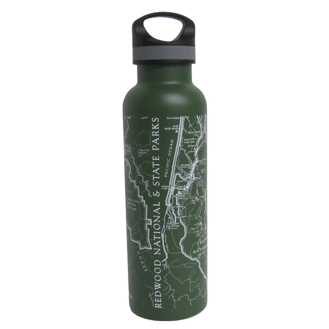 Redwood National & State Parks Map 24oz Water Bottle - Green
