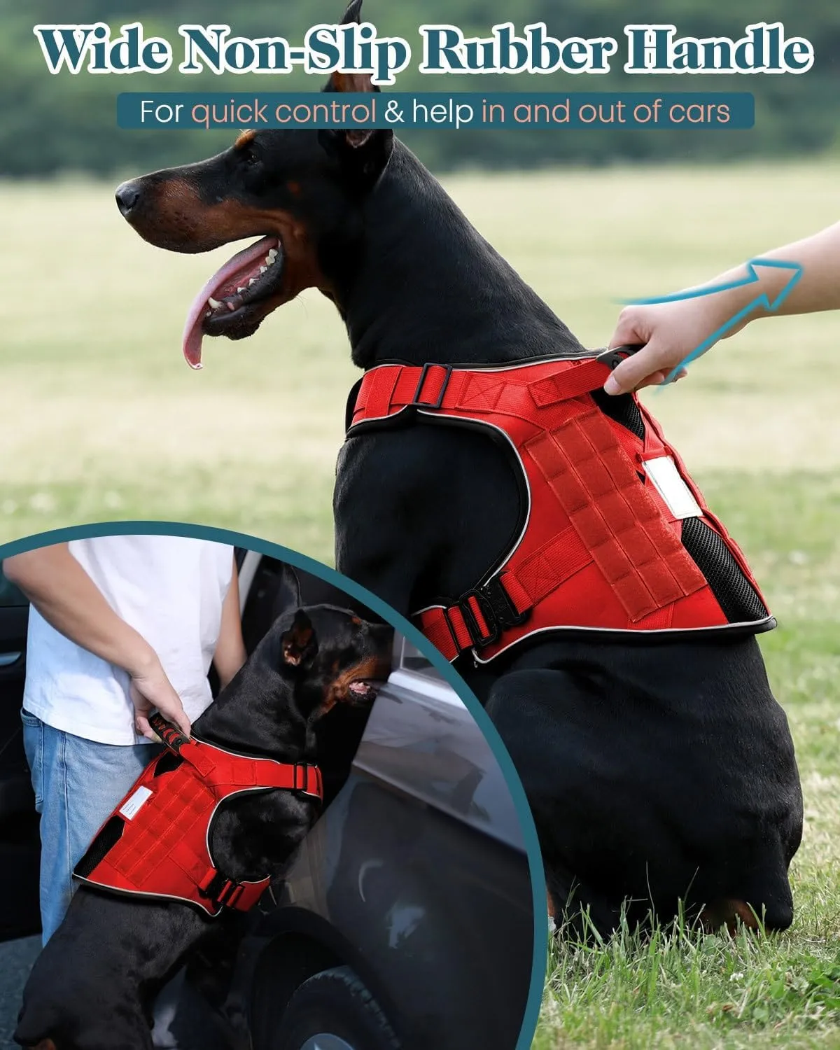 Reflective No Pull Service Dog in Training Vest Harness for Medium Large Dogs, Red Metal Buckles Front Clip Comfort Padded Adjustable Dog Harness with Do Not Pet Patches for Training Walking