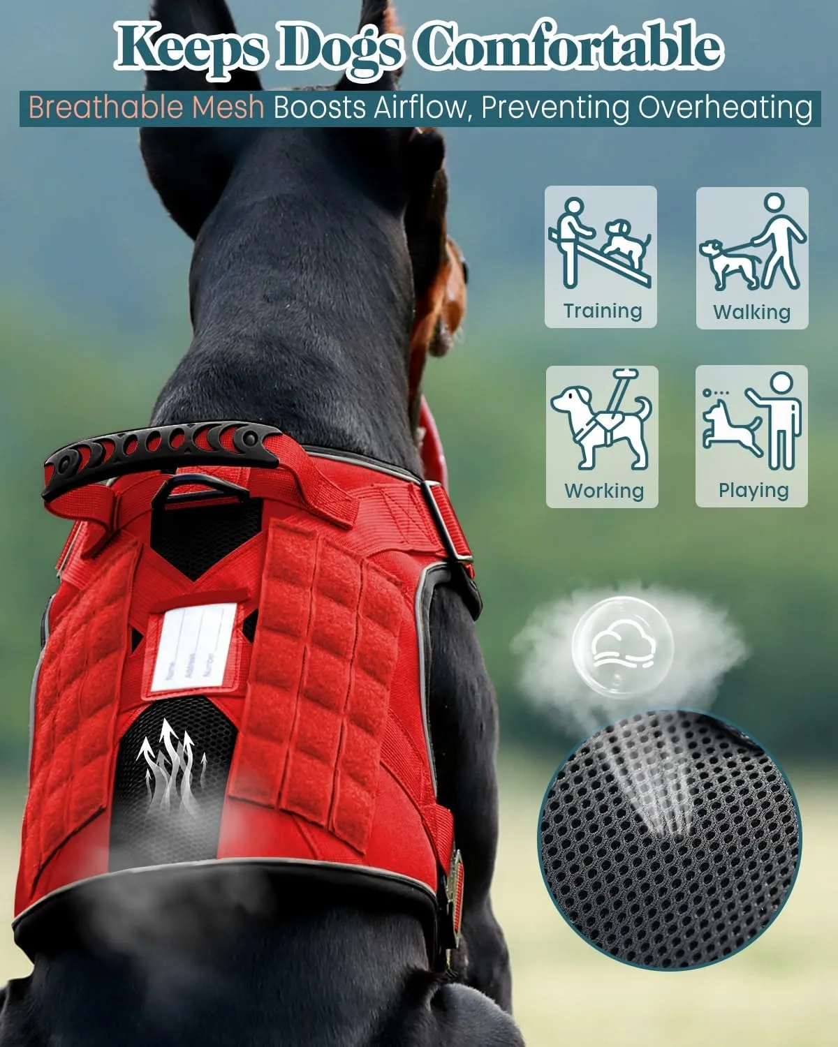 Reflective No Pull Service Dog in Training Vest Harness for Medium Large Dogs, Red Metal Buckles Front Clip Comfort Padded Adjustable Dog Harness with Do Not Pet Patches for Training Walking