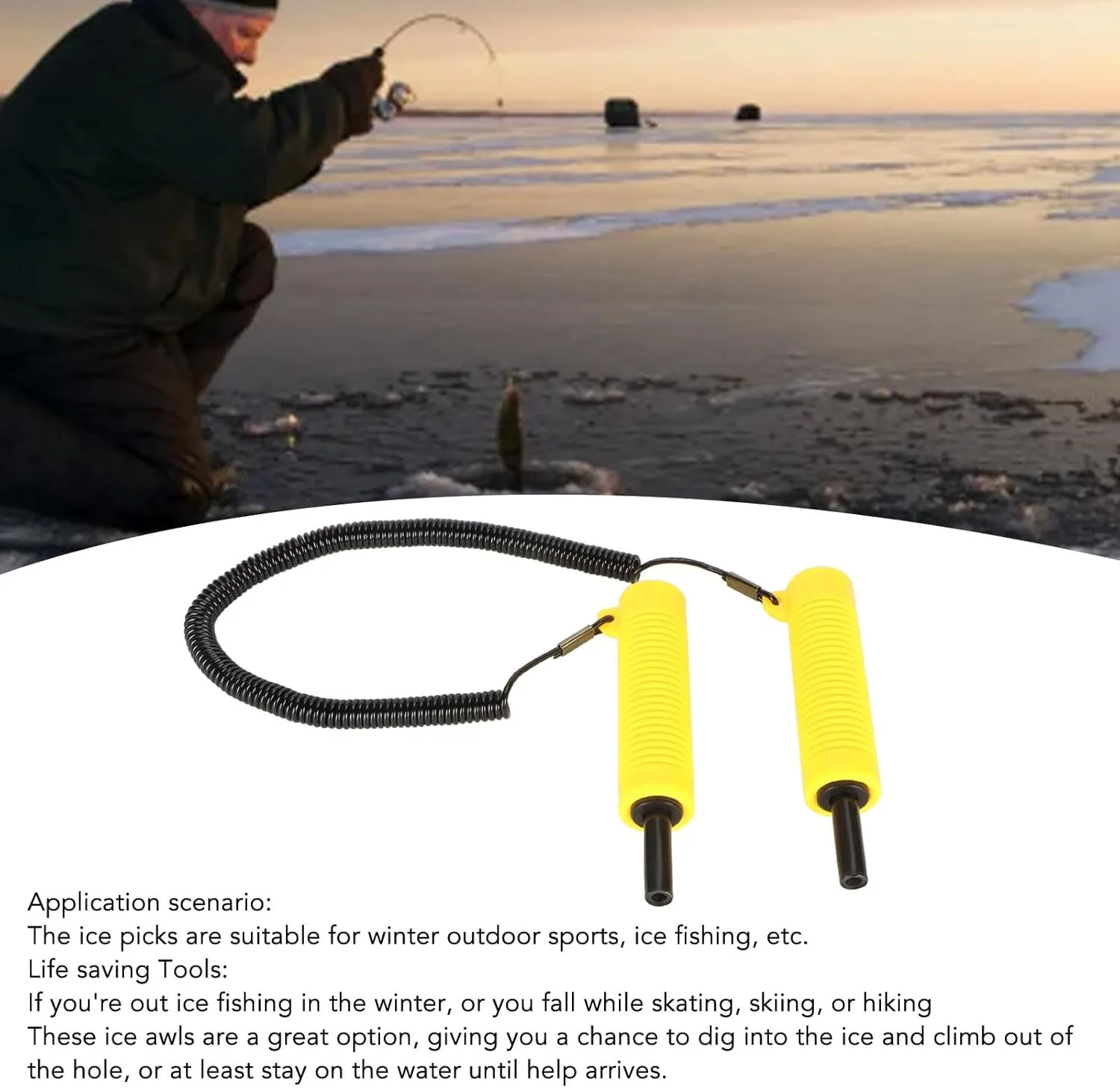 Retractable Ice Picks Kit, Skating and Fishing Kit, Ice Fishing Safety Kit for Skating Sled Walking On Ice, Fishing Skating Emergency