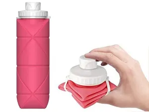 Reusable 600ml Pink Silicone Free shipping Bottle Robust security Water Bottle Collapsible Leakproof Water
