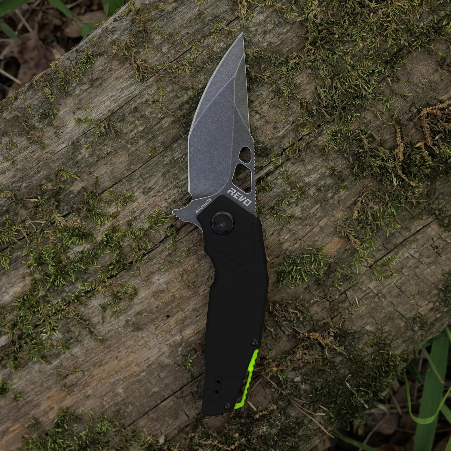REVO Berserk REV2 - Black, 3.875" Engineered Stainless Steel with G10 Scale Handle, Flipper Tab Open Ball Bearing Pivot System, Heavy Duty Blade with EDC Grind, Reversible Pocket Clip Tactical Knife
