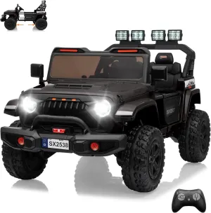 Ride On Toys, Adjustable Car Body, 2 Seater 24V Toddler Car, Ride On Car with Remote Control, Ride On Truck w/ 4-Wheeler Suspension, 3 Speeds, LED Lights, Black