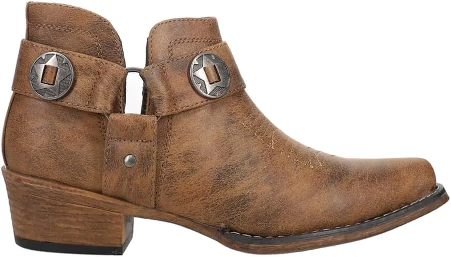 ROPER Womens Ava Harness Snip Toe Casual Boots Ankle Low Heel 1-2" - Brown