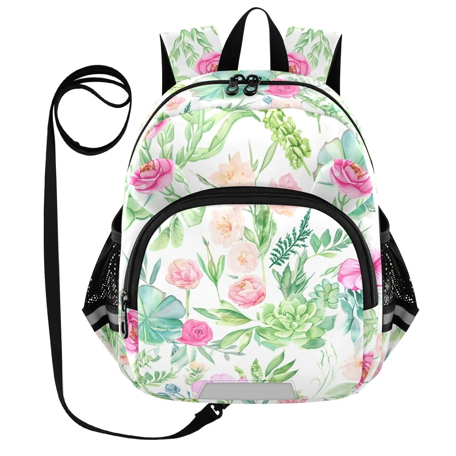Rose Succulent Foliage White Toddler Harness Backpack for Boys Girls 3-6 Years Kids Backpack with Anti Lost Safety Leash Baby Travel Bag for Travel Preschool Walking