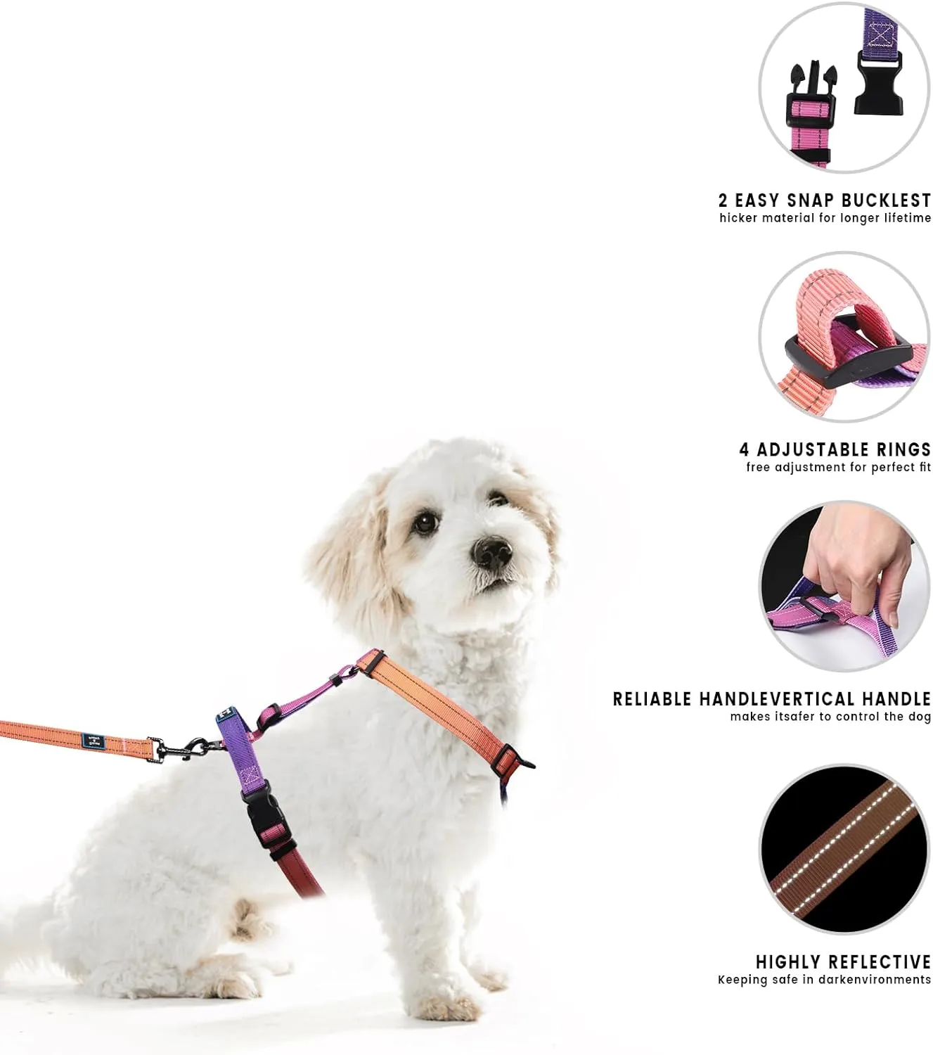 Roses&Poetry Small Dog Harness and Leash Set, No Pull Dog Harness Adjustable Reflective, Dog Halter Harnesses Comfort Padded Handle, Pet Harness for Training Outdoor Walking（Mistyrose-S