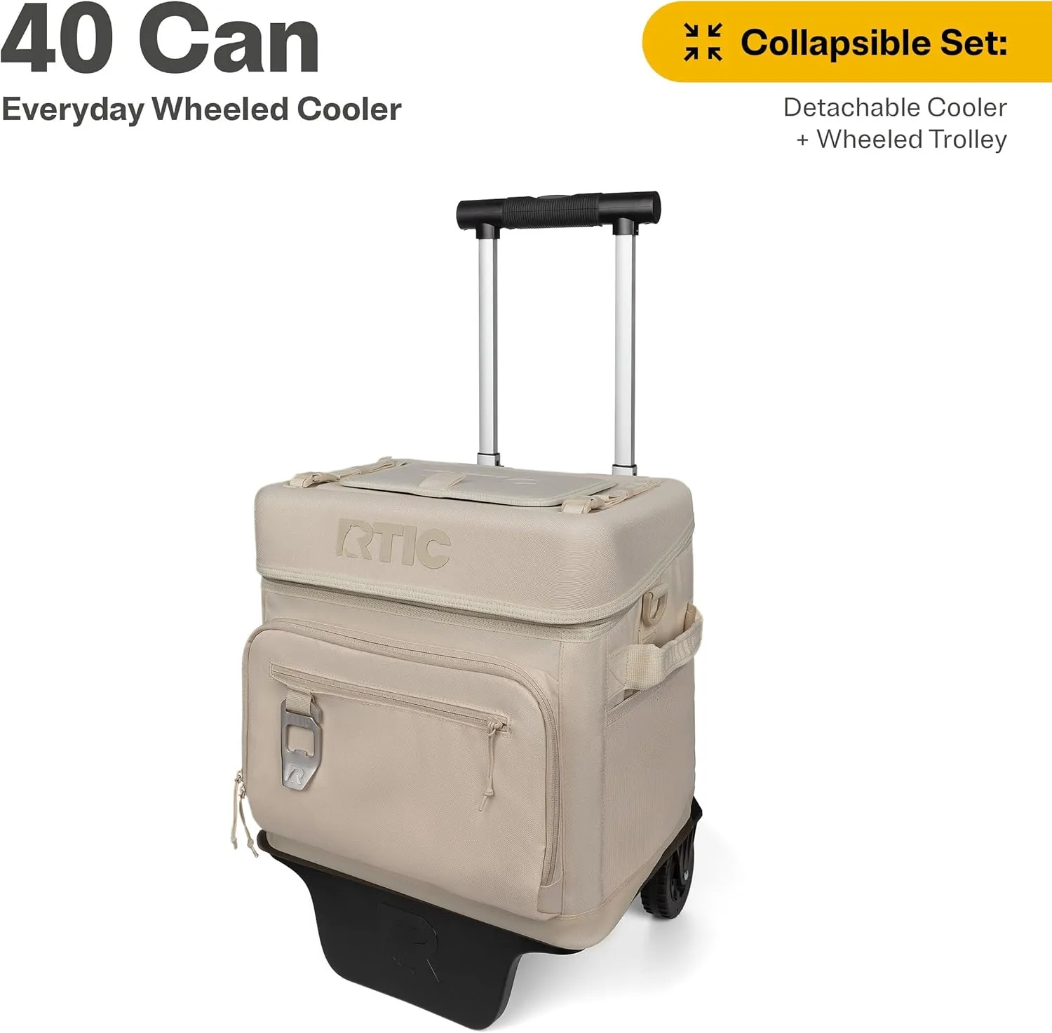 RTIC 40 Can Everyday Wheeled Cooler, Soft Sided Insulated Portable Rolling Collapsible Cooler Bag with Wheels and Handle for Outdoor, Beach, Camping, Sports, Travel, Leakproof