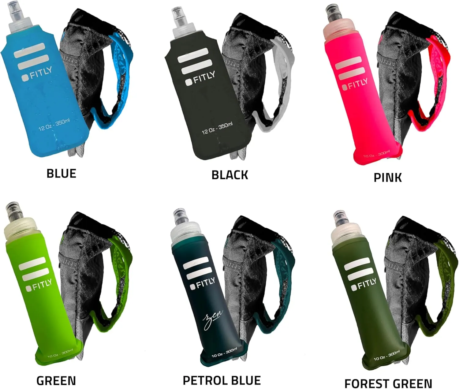 Running Handheld Water Bottle 10 oz Soft Flask - Hand Water Bottle For Runners, Hiking, Skiing & Outdoor Activity - F3LPG (300ml) Collapsible Flask - Hydration Holder with Pocket - Petrol Blue