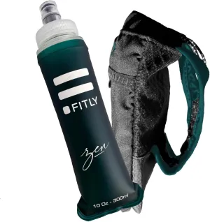 Running Handheld Water Bottle 10 oz Soft Flask - Hand Water Bottle For Runners, Hiking, Skiing & Outdoor Activity - F3LPG (300ml) Collapsible Flask - Hydration Holder with Pocket - Petrol Blue