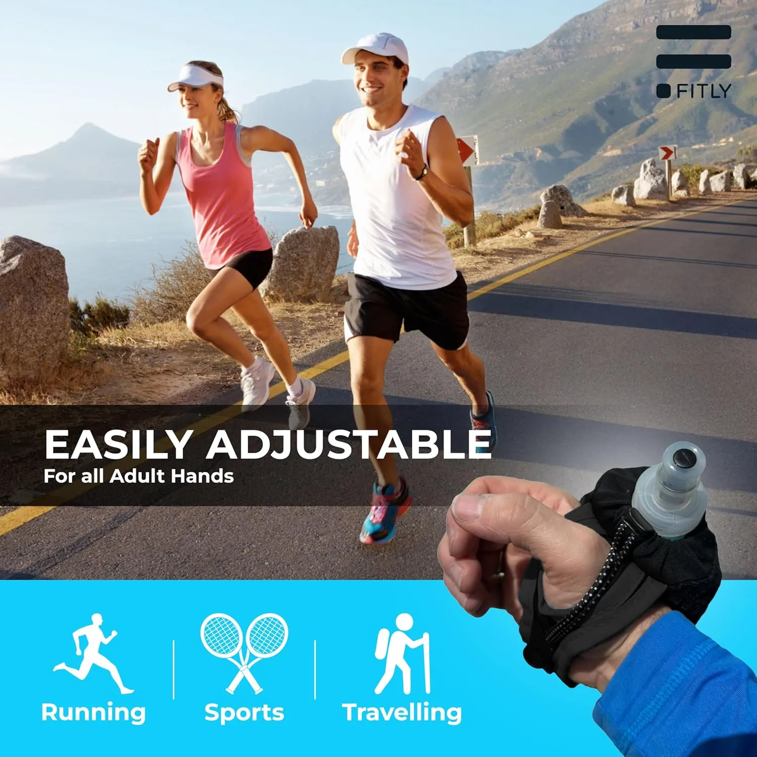Running Handheld Water Bottle 10 oz Soft Flask - Hand Water Bottle For Runners, Hiking, Skiing & Outdoor Activity - F3LPG (300ml) Collapsible Flask - Hydration Holder with Pocket - Petrol Blue