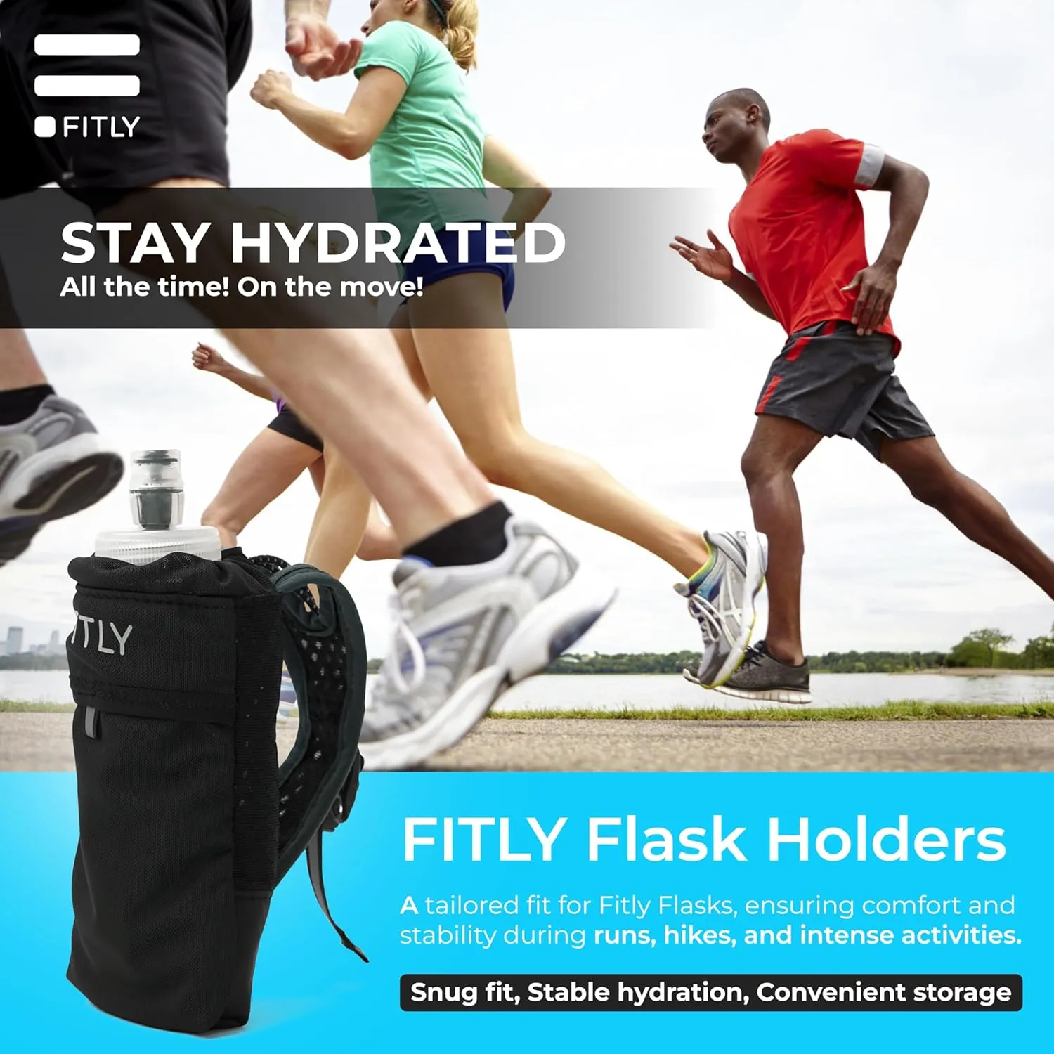 Running Handheld Water Bottle 10 oz Soft Flask - Hand Water Bottle For Runners, Hiking, Skiing & Outdoor Activity - F3LPG (300ml) Collapsible Flask - Hydration Holder with Pocket - Petrol Blue