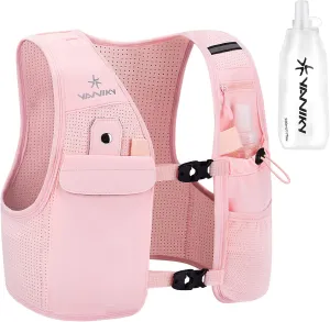 Running Vest for Women Men, Lightweight Breathable Hydration Vest with 500ml Soft Flask, Adjustable Reflective Running Vest with Pockets for Trail Running Hiking