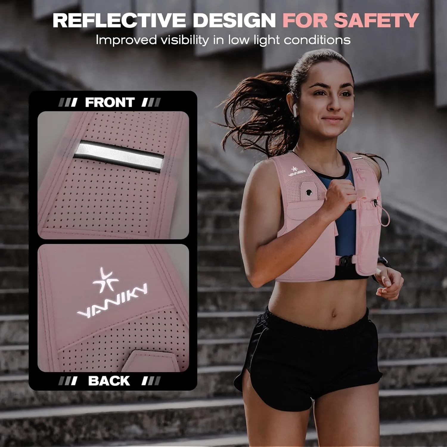 Running Vest for Women Men, Lightweight Breathable Hydration Vest with 500ml Soft Flask, Adjustable Reflective Running Vest with Pockets for Trail Running Hiking