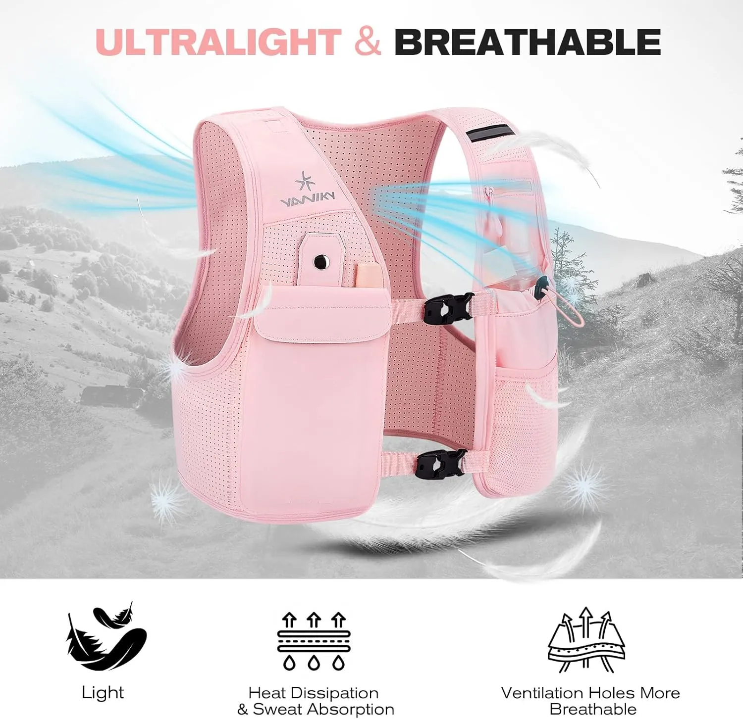 Running Vest for Women Men, Lightweight Breathable Hydration Vest with 500ml Soft Flask, Adjustable Reflective Running Vest with Pockets for Trail Running Hiking