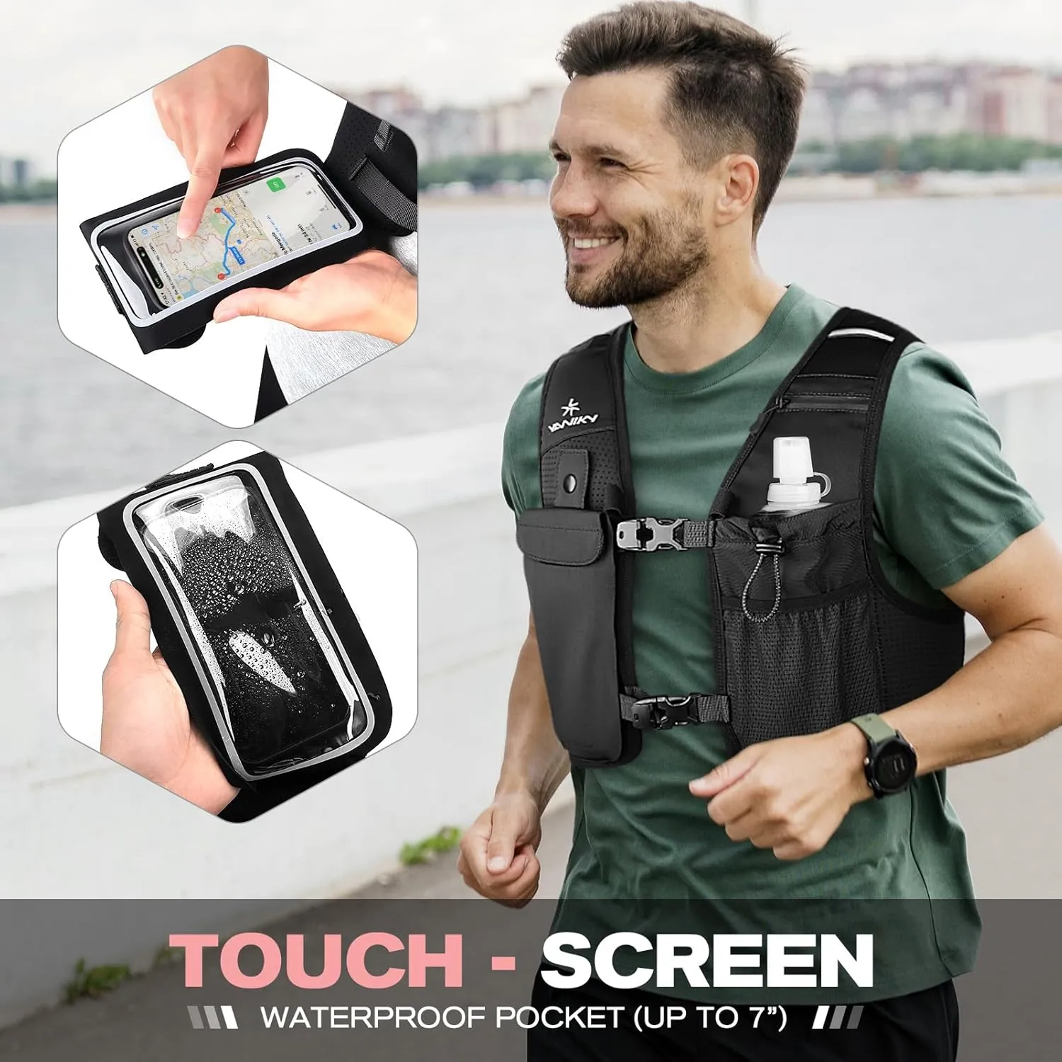 Running Vest for Women Men, Lightweight Breathable Hydration Vest with 500ml Soft Flask, Adjustable Reflective Running Vest with Pockets for Trail Running Hiking
