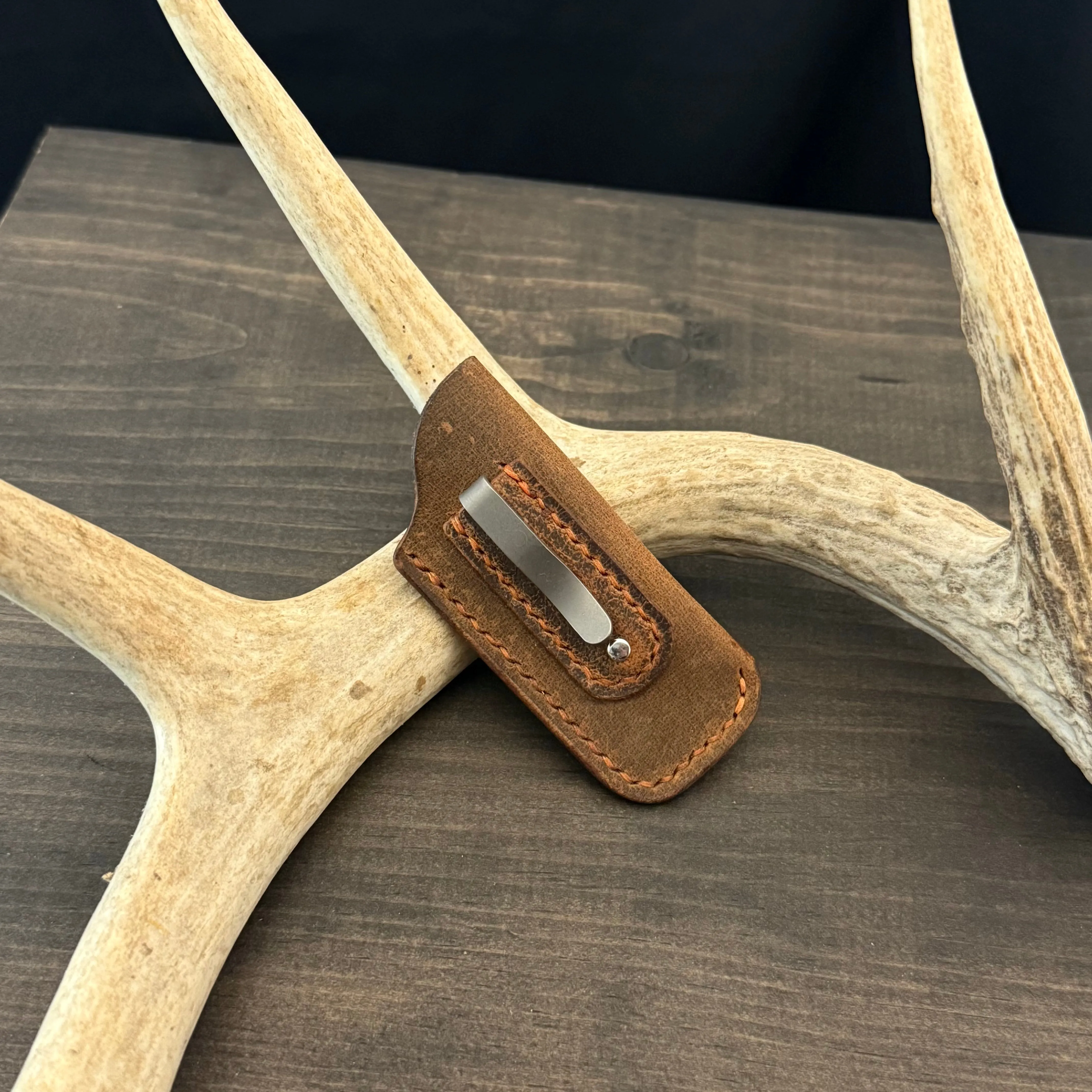 SBL Pocket Sheath. Micro. Buffalo Brown. Orange Stitch. #129