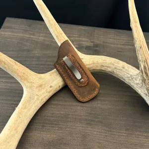 SBL Pocket Sheath. Micro. Buffalo Brown. Orange Stitch. #129
