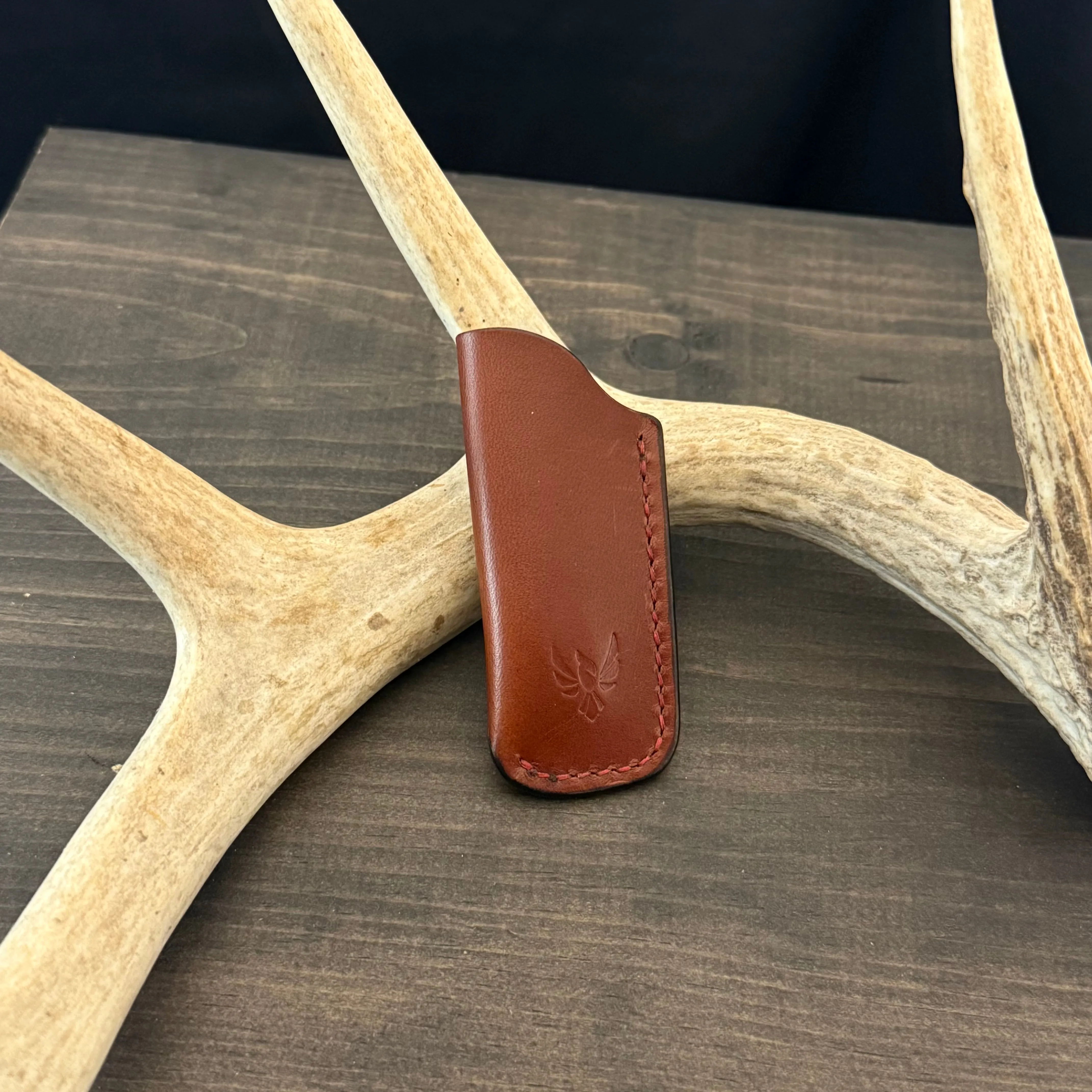 SBL Pocket Sheath. Micro. Medium Brown. Red Stitch. #125